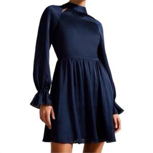 Ted Baker Ryaa Navy Long Sleeve Fit & Flare Mini Dress